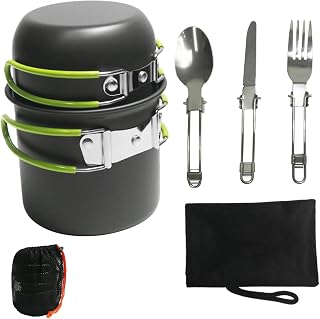 6pcs Camping Cookware Non-Stick Lightweight Camping Pots and Pans Set, Outdoor Cooking and PicnicNon-Stick Lightweight Pot Pan Kettle Set with Forks Knives Spoons