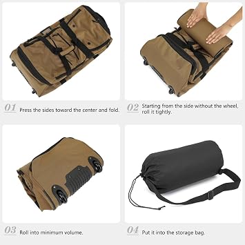 Large Foldable Duffle Bag with Wheels 85-100L Expandable Wheeled Holdall Extra Large Travel Rolling Duffel Bags for Men Women Collapsible Big Soft Luggage Camping, Brown