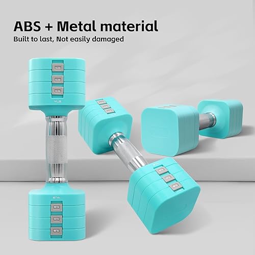 Miniatura 5 de Juego de mancuernas ajustables de 20 libras, juego de mancuernas 4 en 1, 4 libras, 6 libras, 8 libras, 10 libras, con mango antideslizante de metal