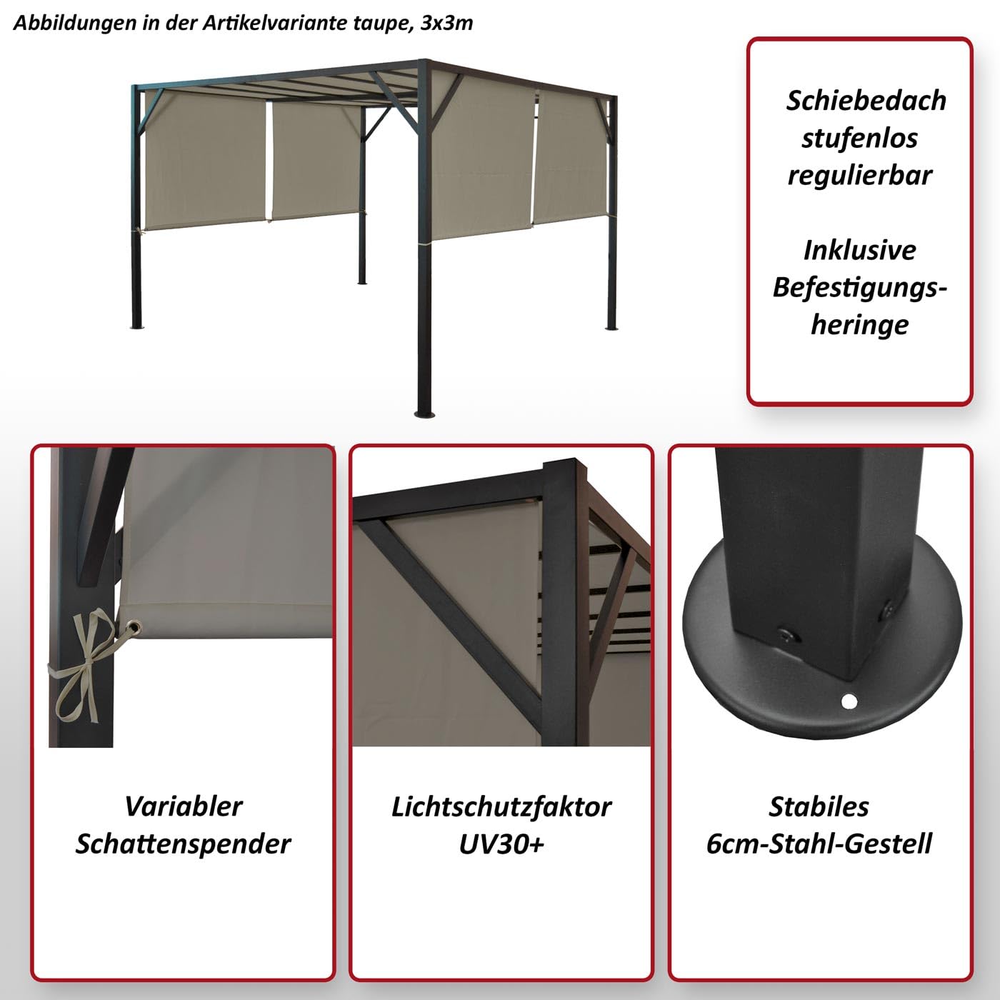 Gazebo pergola regolabile baldacchino moderno elegante giardino patio Baia acciaio poliestere - 4x4m marrone beige