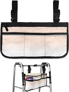 Light Peach White Ombre Wheelchair Side Bag Walker Bag, Gradient White Pink Wheelchair Accessories Armrest Pouch, Organizer Storage Bag for Walkers, Rollators, Scooters, 7.3'x13'
