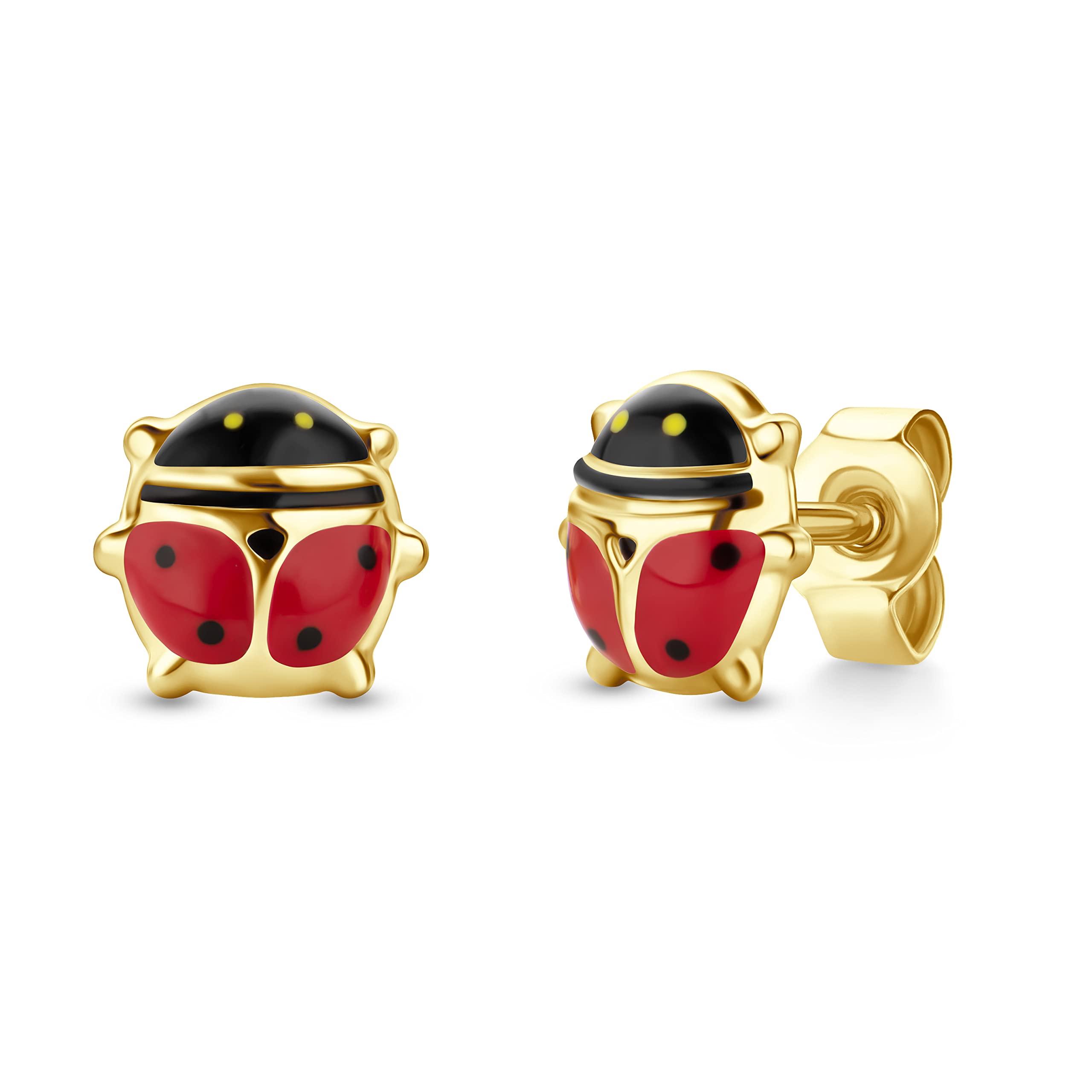 MIORE Kids pendientes infantiles con mariquitas en oro amarillo de 9 kt 375 7 x 6,5 mm