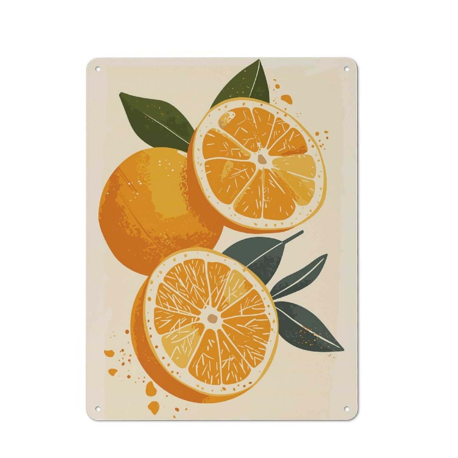 Junmoney Orange Fruit Illustration Retro-Style Metal Plaque 40X30cm For Garage Or Workshop, For Garage, Workshop And Man Cave Decoration