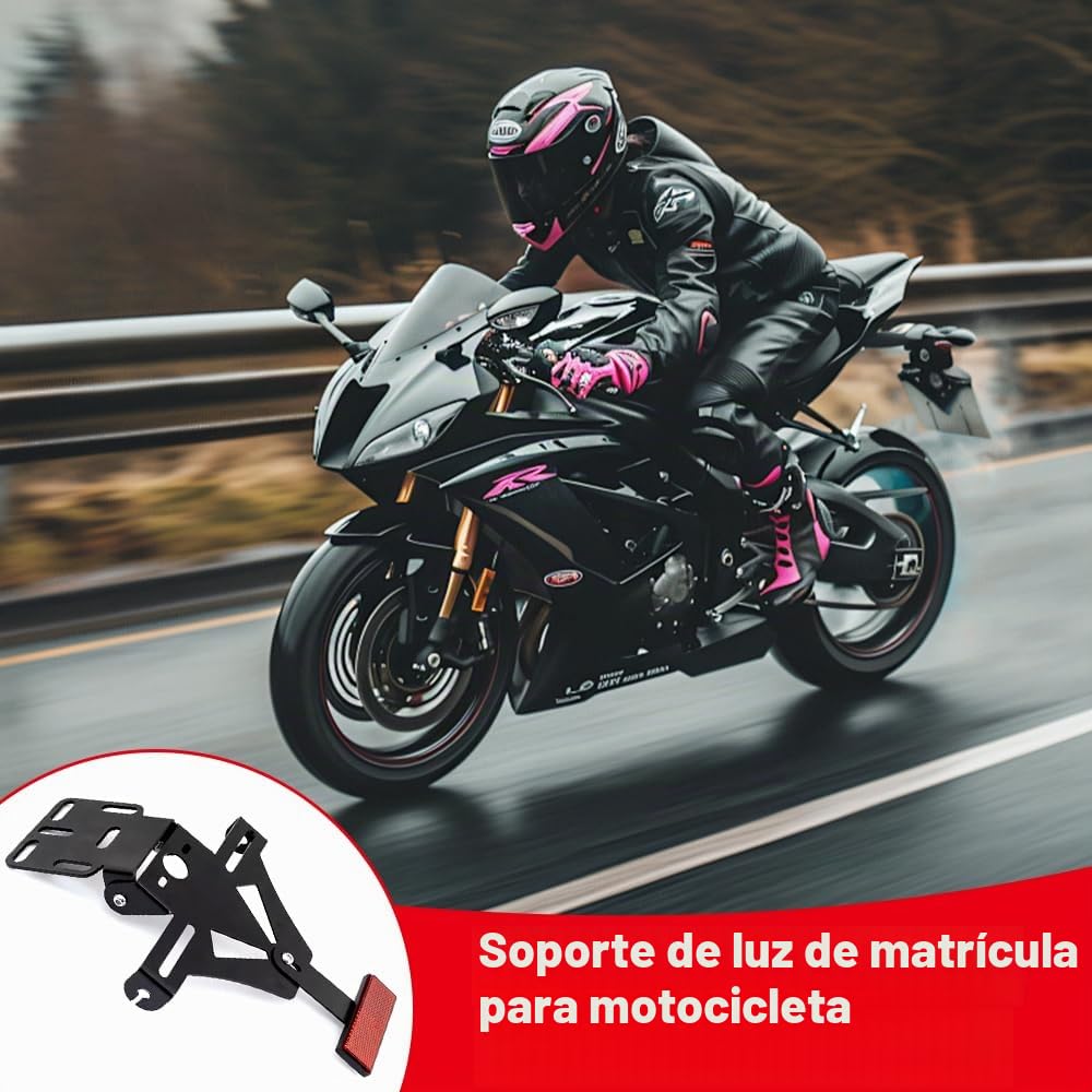 Portamatrículas de moto, soporte de matrícula ajustable con luz de matrícula, soporte universal para faro trasero matrícula para moto