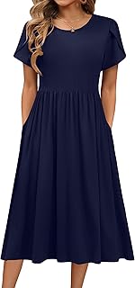 Women's Summer Short Sleeve A-Line Midi Dresses Casual Floral T-Shirt Dress Flowy Beach Sundress with Pockets - Buy now