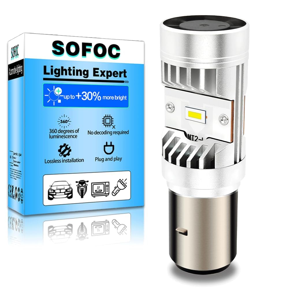 SOFOC BA20D Lampadina S2 Ventola Di Raffreddamento Integrata 5000Lm Led Faro Per Moto Bianco 6V 12V 24V Compatibile Con 6-24V AC/DC 15W Csp Super Luminoso 1Pcs