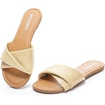 FITORY Womens Flat Sandals Fashion Slides With Soft Leather Slippers for Summer Size 6-11