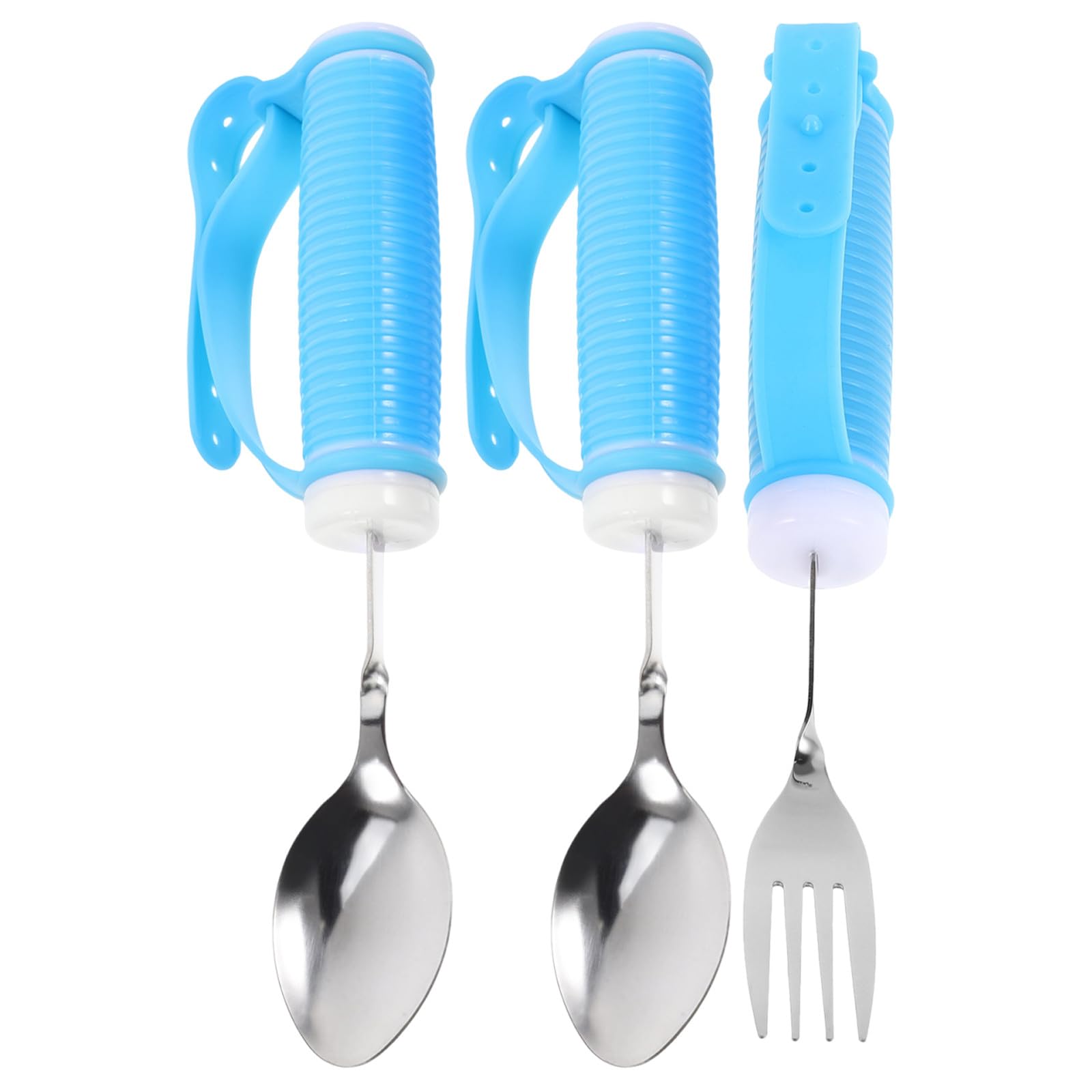 Kisangel Juego de cubiertos adaptados para personas mayores: cubiertos de fácil agarre para personas con ictus o con agarre débil. Utensilios de mesa adaptados: juego de cuchara y tenedor
