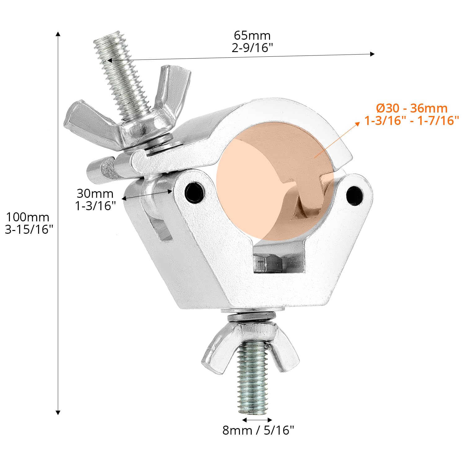 QWORK® 8 Pezzi Morsetto per Traliccio 30-36mm -Capacità 100kg - Lega di Alluminio - per Luci DJ