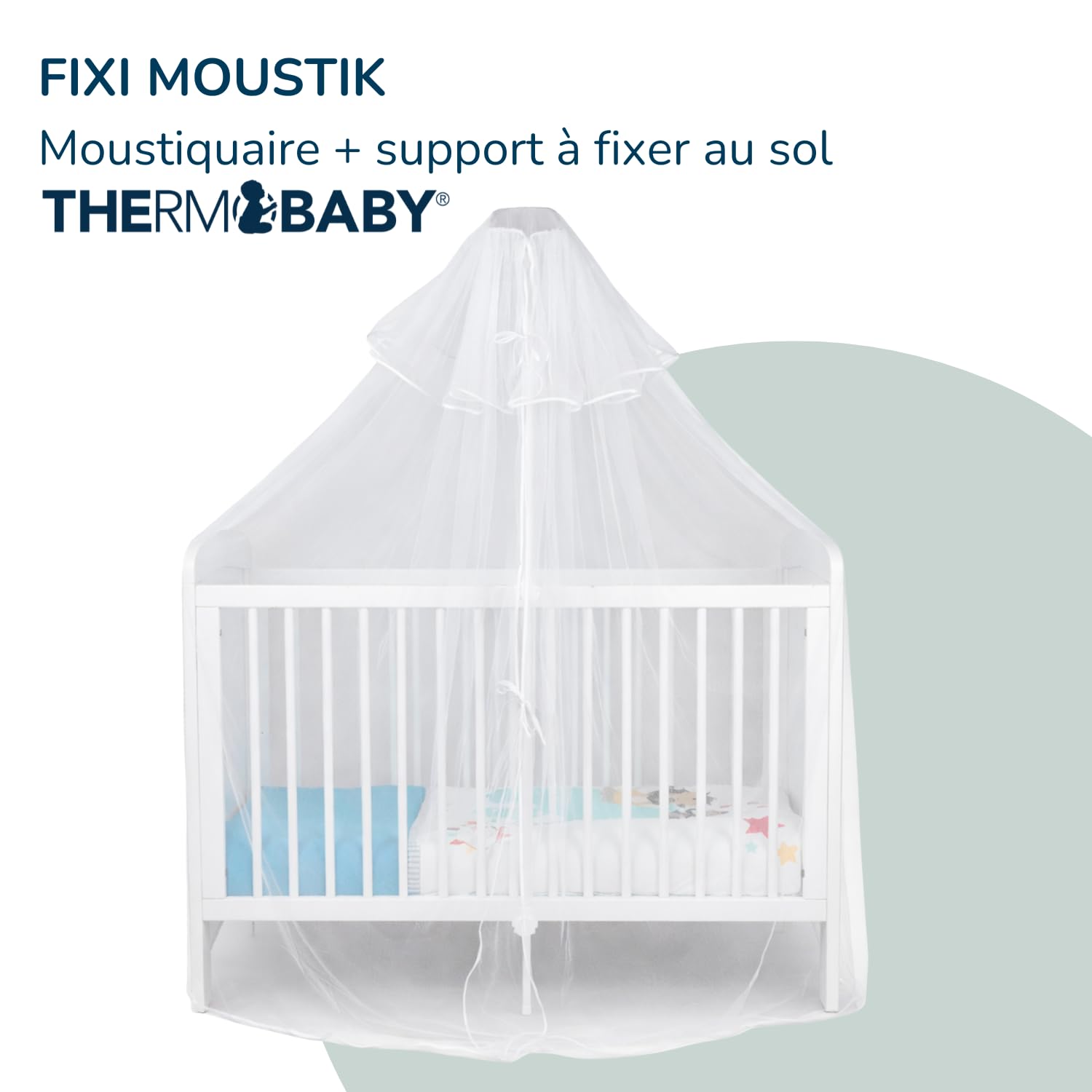 THERMOBABY - FIXI MOUTIK - Support de Moustiquaire Bébé à Fixer avec Moustiquaire Incluse – Fixation Facile, Structure Stable et Sécurisée – Compatible Lit Bébé Standard – Protection Anti-Moustiques