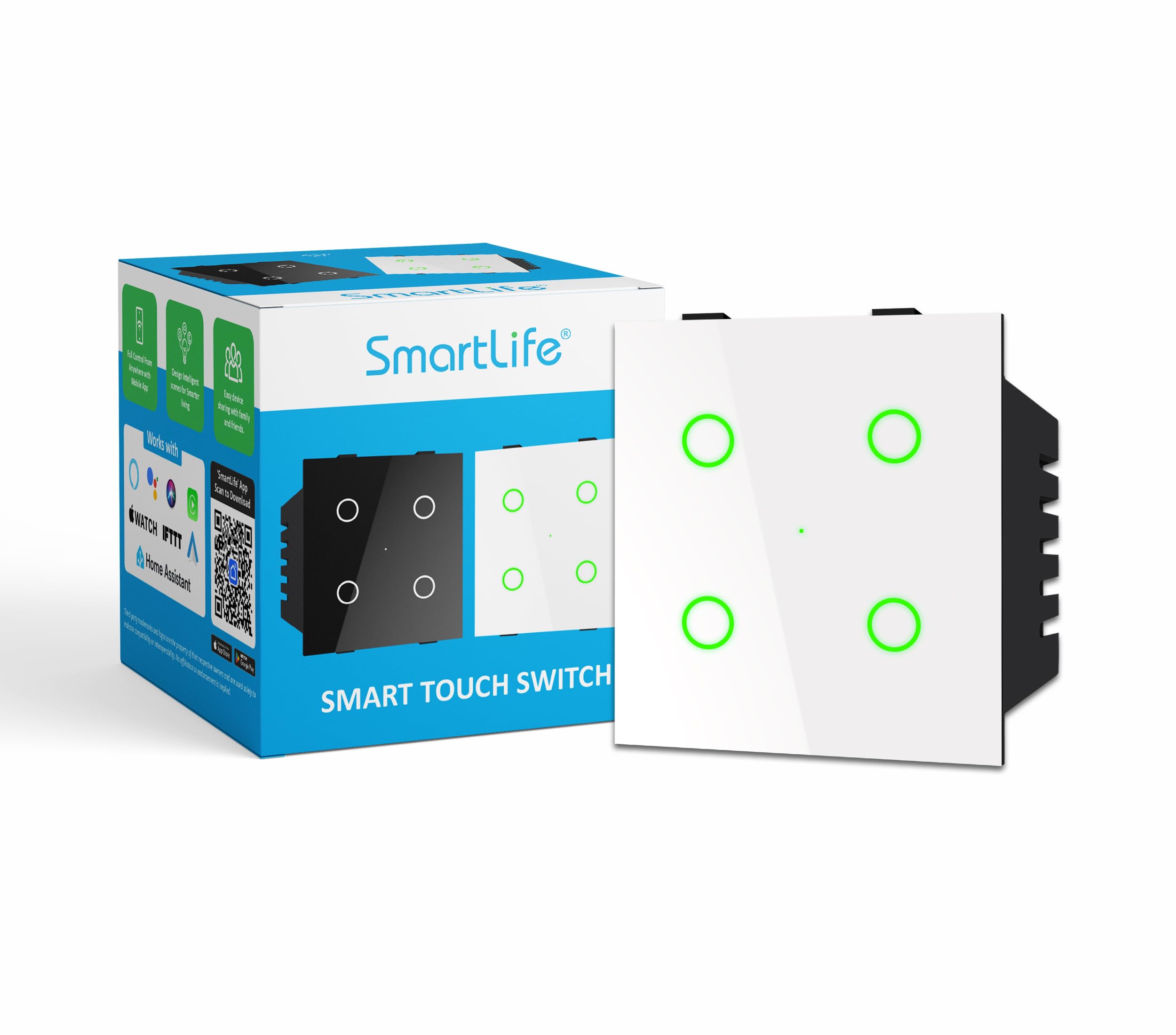 SmartLife Modular 4 Gang Touch Smart Switch (White) | WiFi + BLE | Premium Glass Finish | Works with Alexa, Google Assistant, HA, IFTTT & SmartLife App | Fits Roma & Similar Plates-image-48