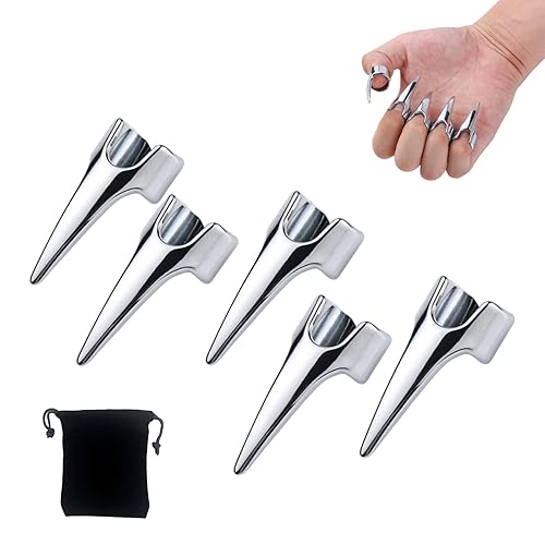 5Pcs Nail Covers Scratching Fondling Massage Grating Back Tickler Tools Women Men Tickle Touching Cosplay Stainless Steel Smooth Nails Hair Parting Ring