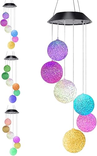 Bola de cristal que cambia de color, luz LED, campanilla de viento con energía solar, impermeable, colgante, lámpara móvil solar para patio, jardín,