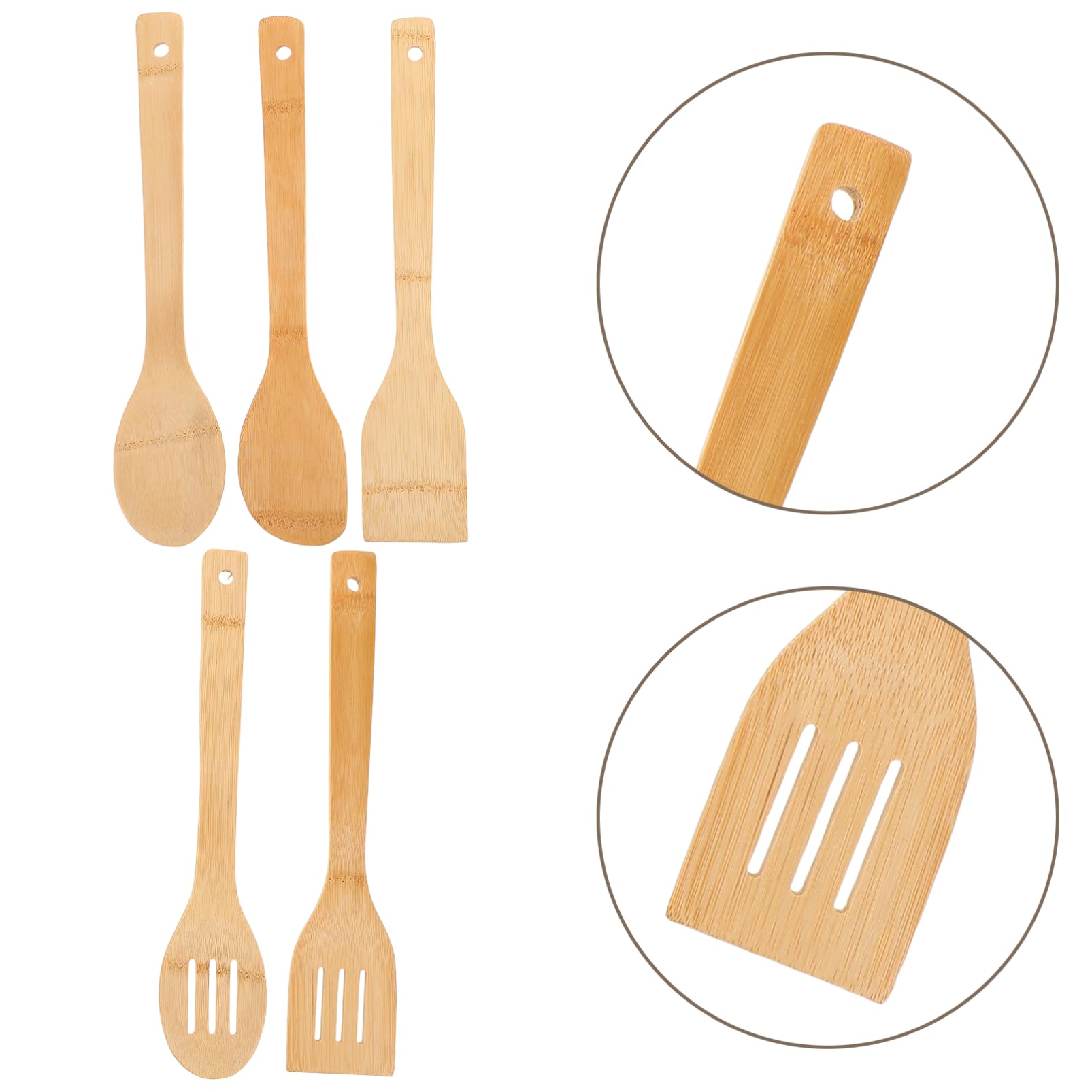 15 De Madera De : Antiadherente Para Cocinar Volteador Ranurado Con Mango Largo Juego De De Cocina
