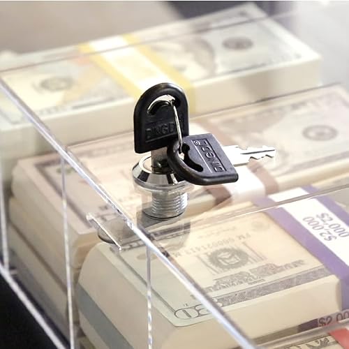 Vista 8 de Bandeja de moneda con bloqueo transparente, organizador de efectivo de 5 compartimentos, caja de almacenamiento de dinero con cubierta bloqueable e