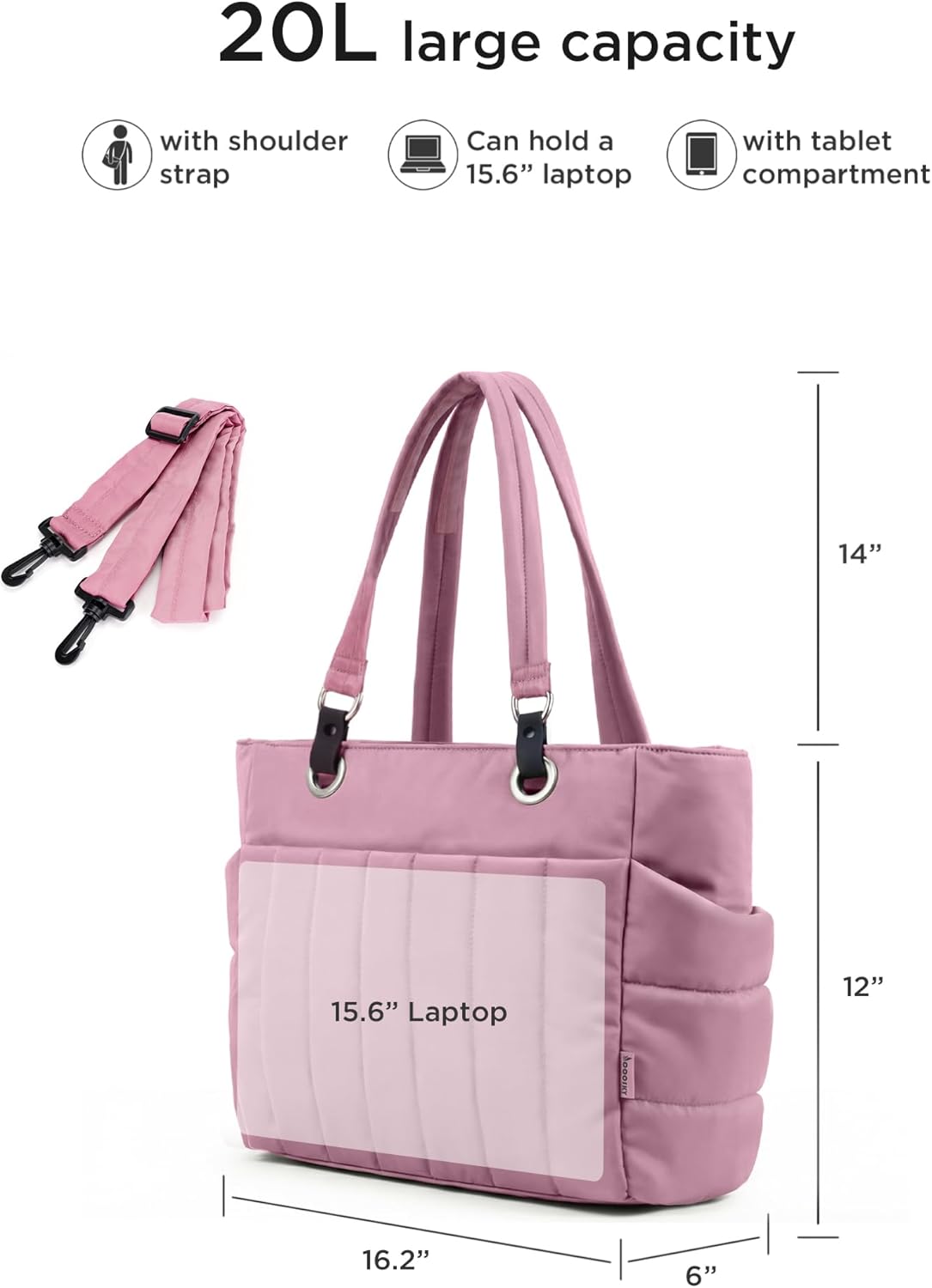 COOSKY Puffer Tote Bag for Women, Quilted Work Handbag with 40 OZ Tumbler Holder, Cute Lightweight Shoulder Everyday Bag