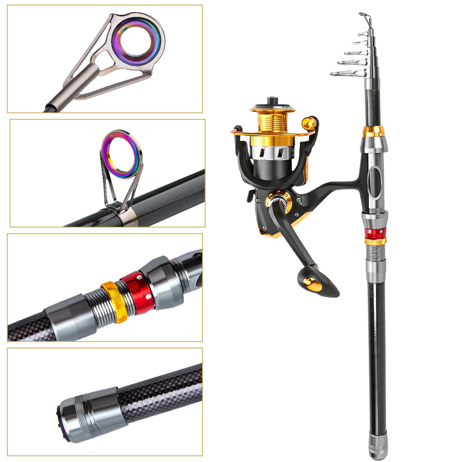 Canna da pesca con mulinello, set telescopico da pesca per surfing, trote, fiume, barca, accessori da pesca – borsa da viaggio compatta per pesca al lago, kayak, riva persico