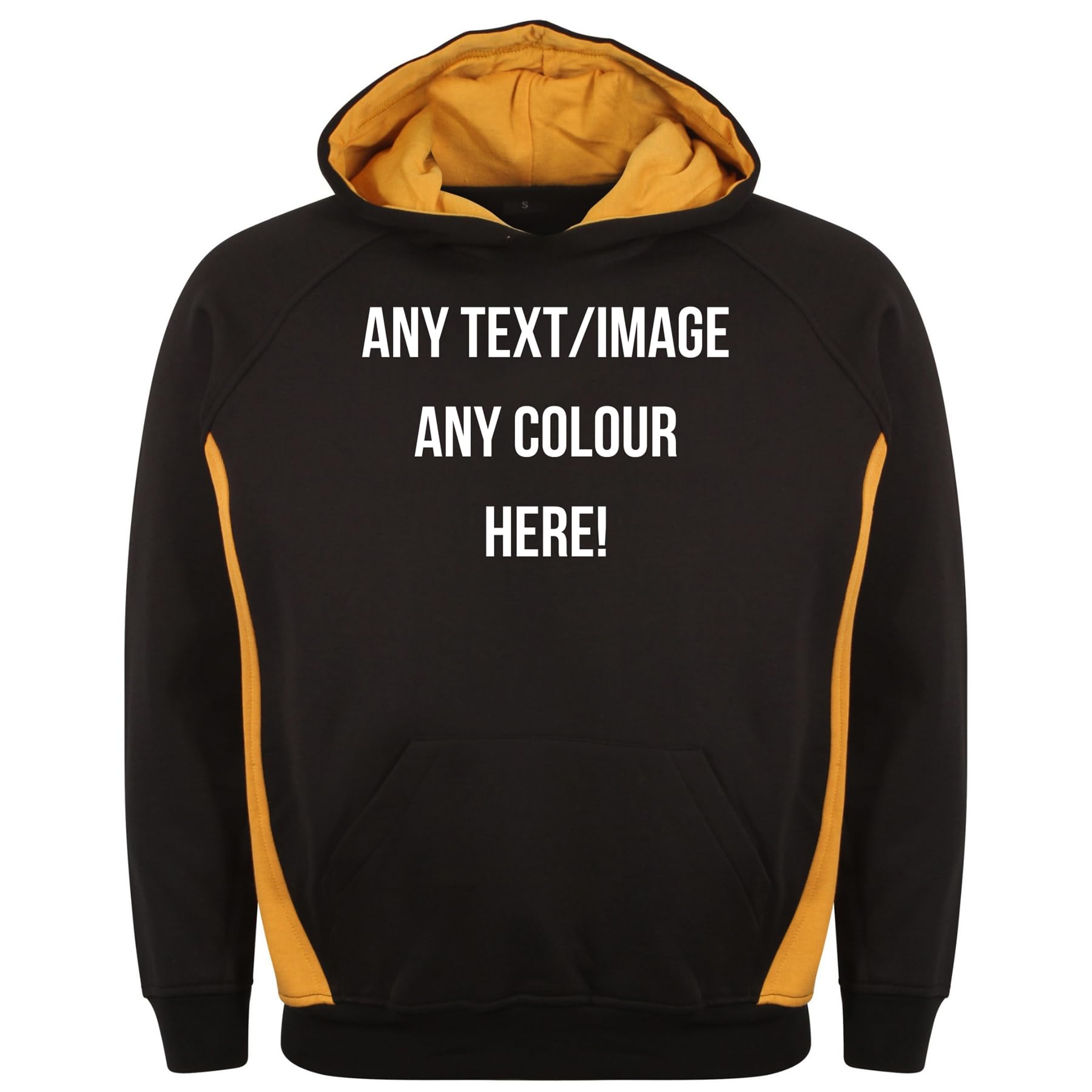 Style It Up Personalised Unisex Hooded Pullover Plain Soft Fleece Hoodie (BLACK-AMBER, 9-10Y)