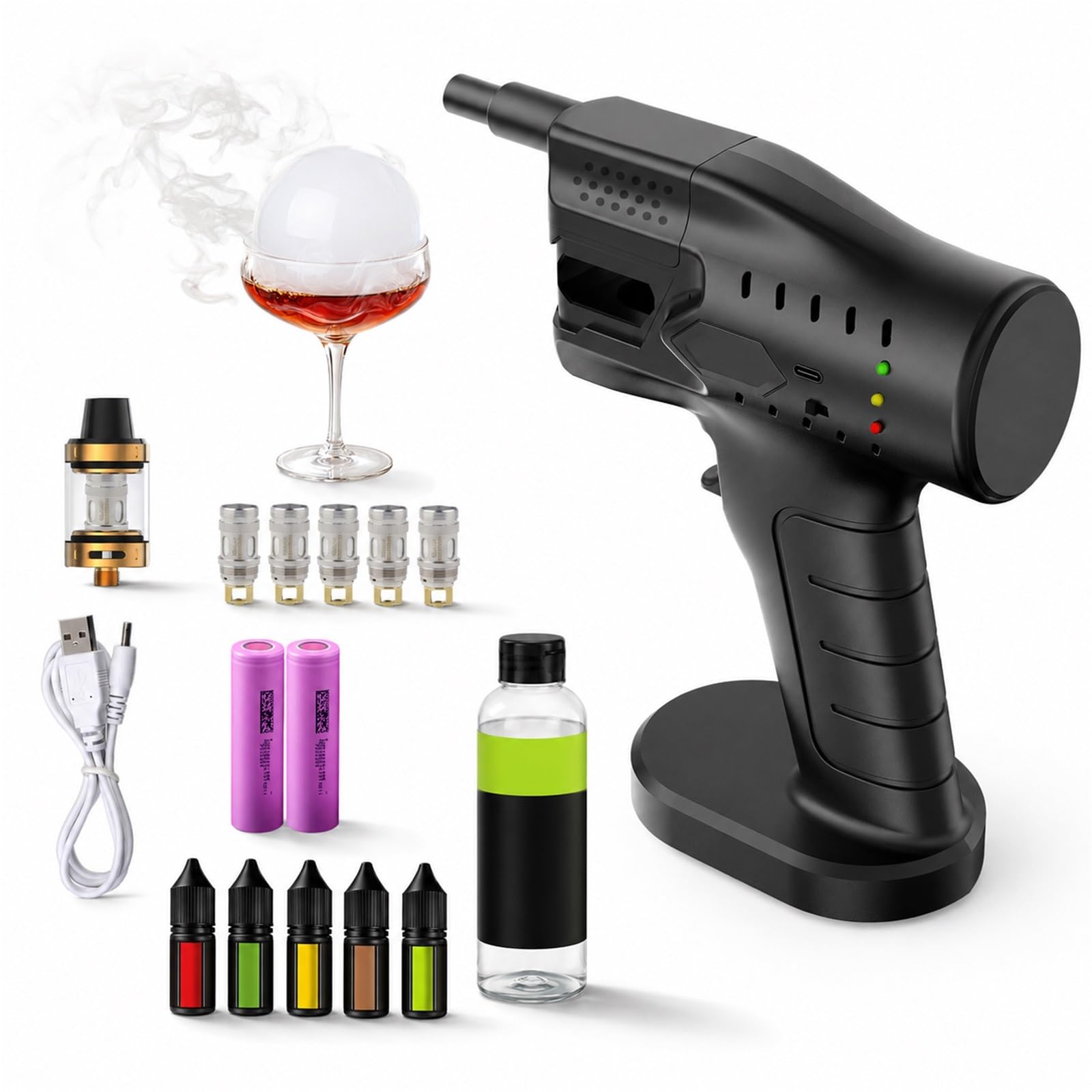 Elektryczny Pistolet do Baniek z Dymem do Koktajli Zestaw do Wędzenia Drinków dla Barmanów i Szefów Kuchni Jeden Przycisk do Baru na Przyjęcia i Imprezy Domowe(No storage case)