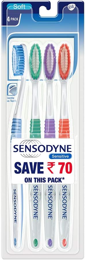 Toothbrush: Sensitive toothbrush with soft rounded bristles, 4 pieces