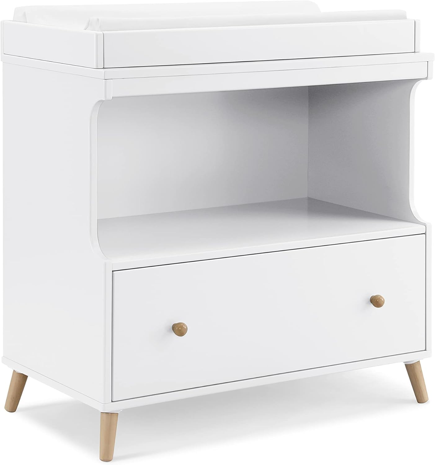 Delta Children Essex Crib 7-Piece Baby Nursery Furniture Set–Includes: Convertible Crib, Glider, Dresser, Changing Top, Crib Mattress, Sheets, & Changing Pad, Bianca White w/Natural : Baby