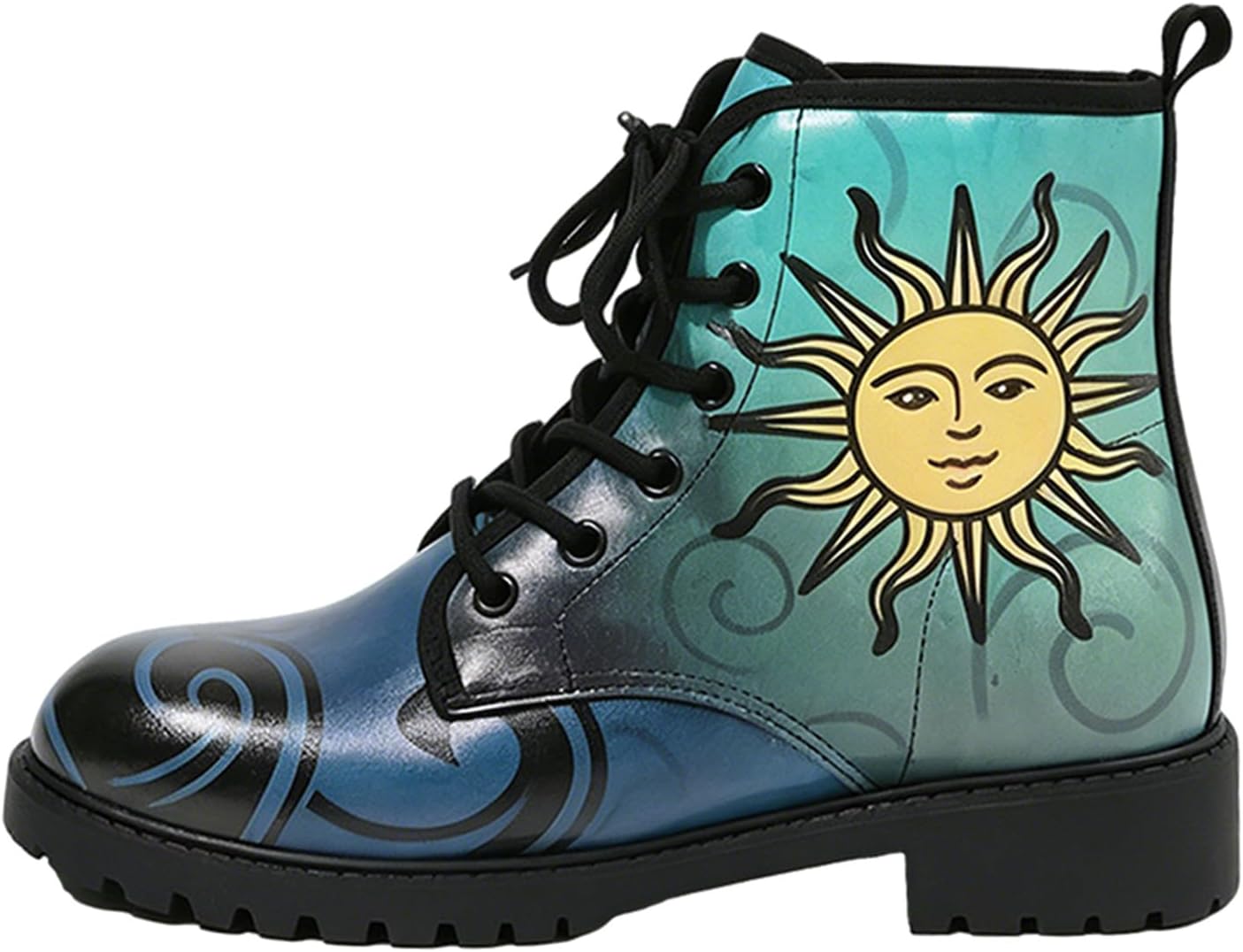 Women's Combat Boots with Graffiti Floral Cartoon Animal Print Lace-Up Vegan Leather Chunky Platform Sole Ankle Booties Fashion Printed Customizable Shoes for Travel Halloween Party, Teal