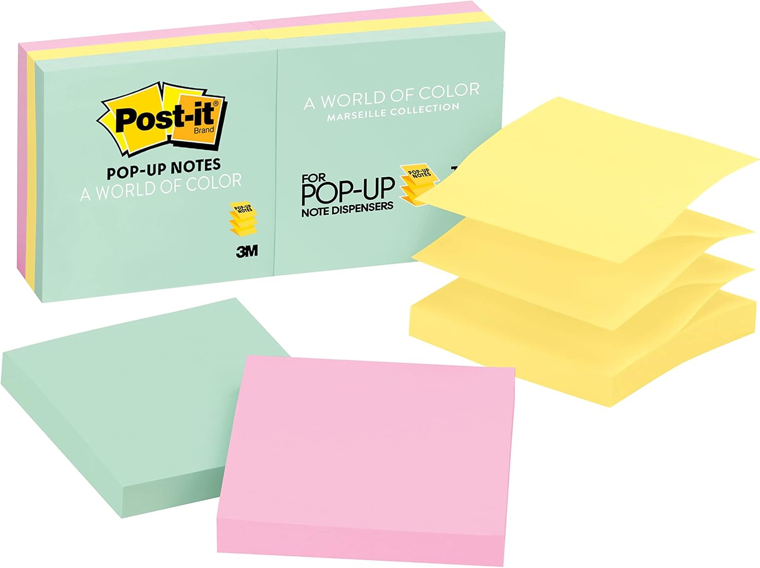 Post-it Pop-up Notes, 3x3 in, 6 Pads, America's #1 Favorite Sticky Notes, Beachside Café Collection, Pastel Colors, Recyclable (R330-AP)