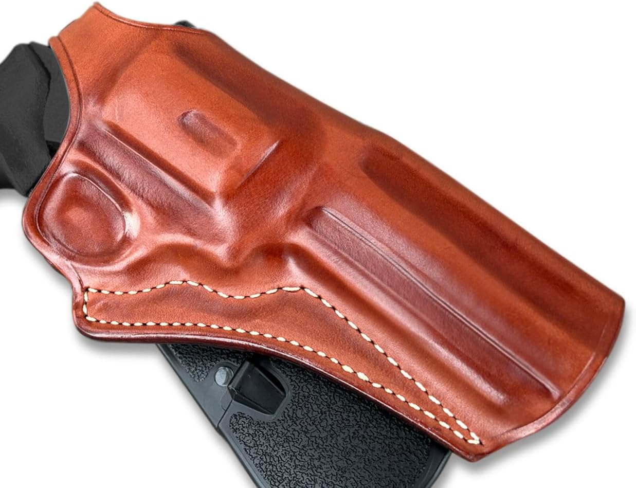 Masc Leather Paddle Holster for Revolver with Thumb Break Fits EAA Windicator 38 Special /357 Magnum 6-Shot 4" Barrel, R/H Draw, Brown Color #1521#