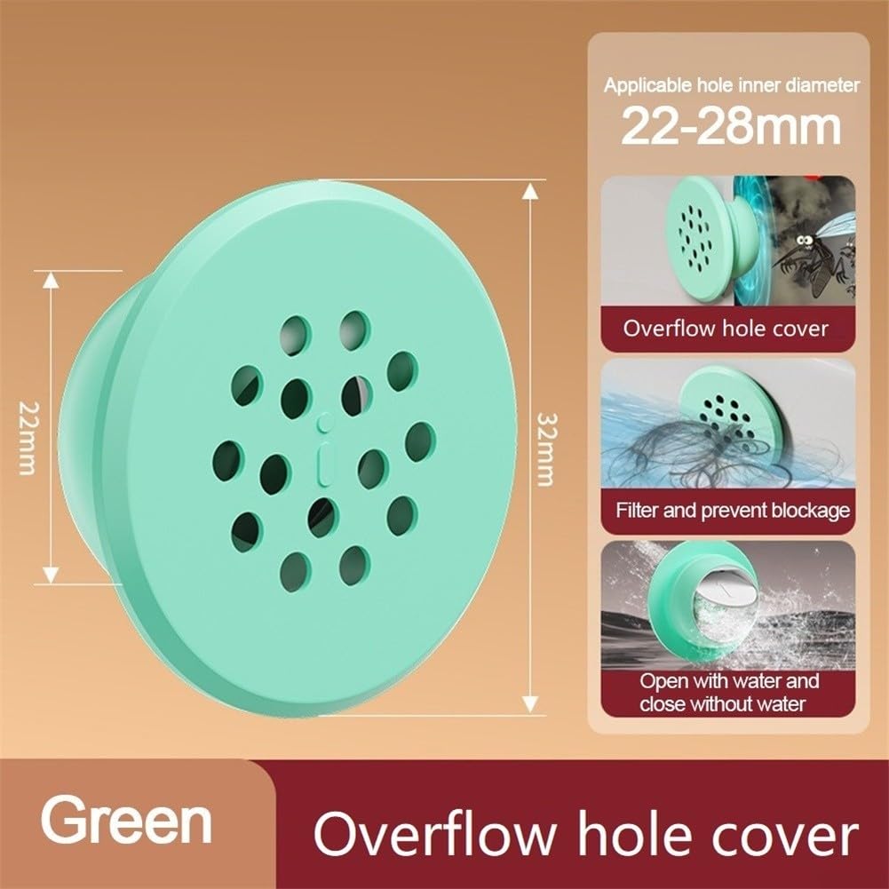 Silikon-Ablaufstopfen 22–28 mm für Überlaufloch (grün) | Silikon, automatisches Öffnen/Schließen, blockiert , passend für 22–28 mm große Löcher, verhindert das Eindringen von