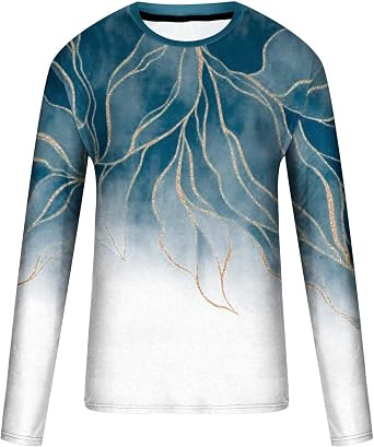 Men's T-Shirts Graphic Tees Casual Fashion Long Sleeve Crewneck Sweatshirt Funny Marble Print Gym Workout Tee Top
