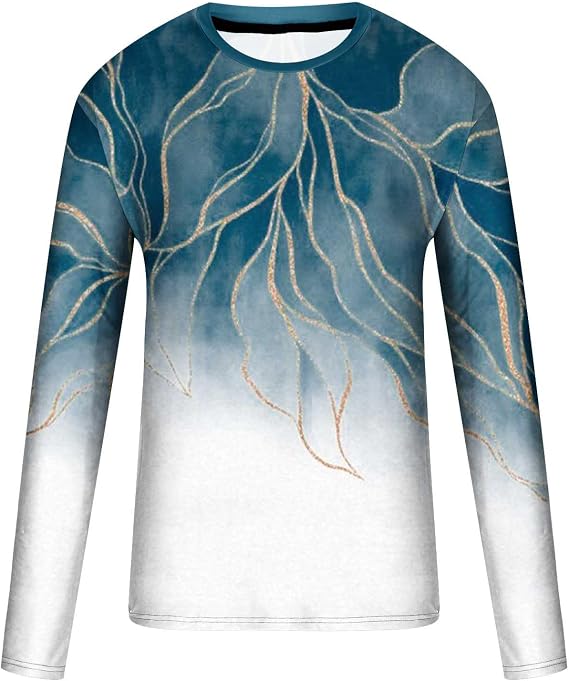 Men's T-Shirts Graphic Tees Casual Fashion Long Sleeve Crewneck Sweatshirt Funny Marble Print Gym Workout Tee Top
