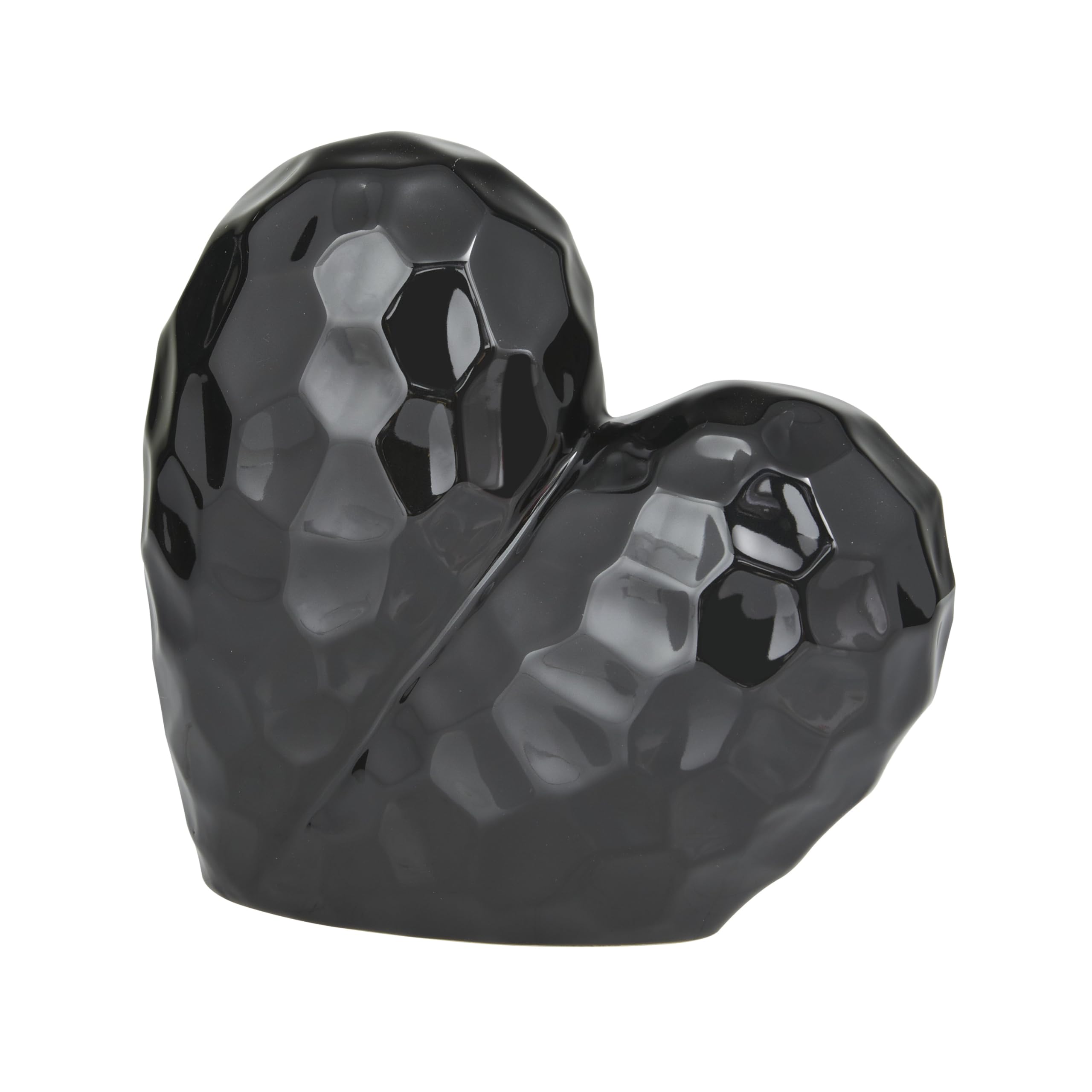 Deco 79 Porcelain Ceramic Heart Decorative Sculpture Dimensional Angled Origami Inspired Home Decor Statue, Accent Figurine 8" x 3" x 8", Black