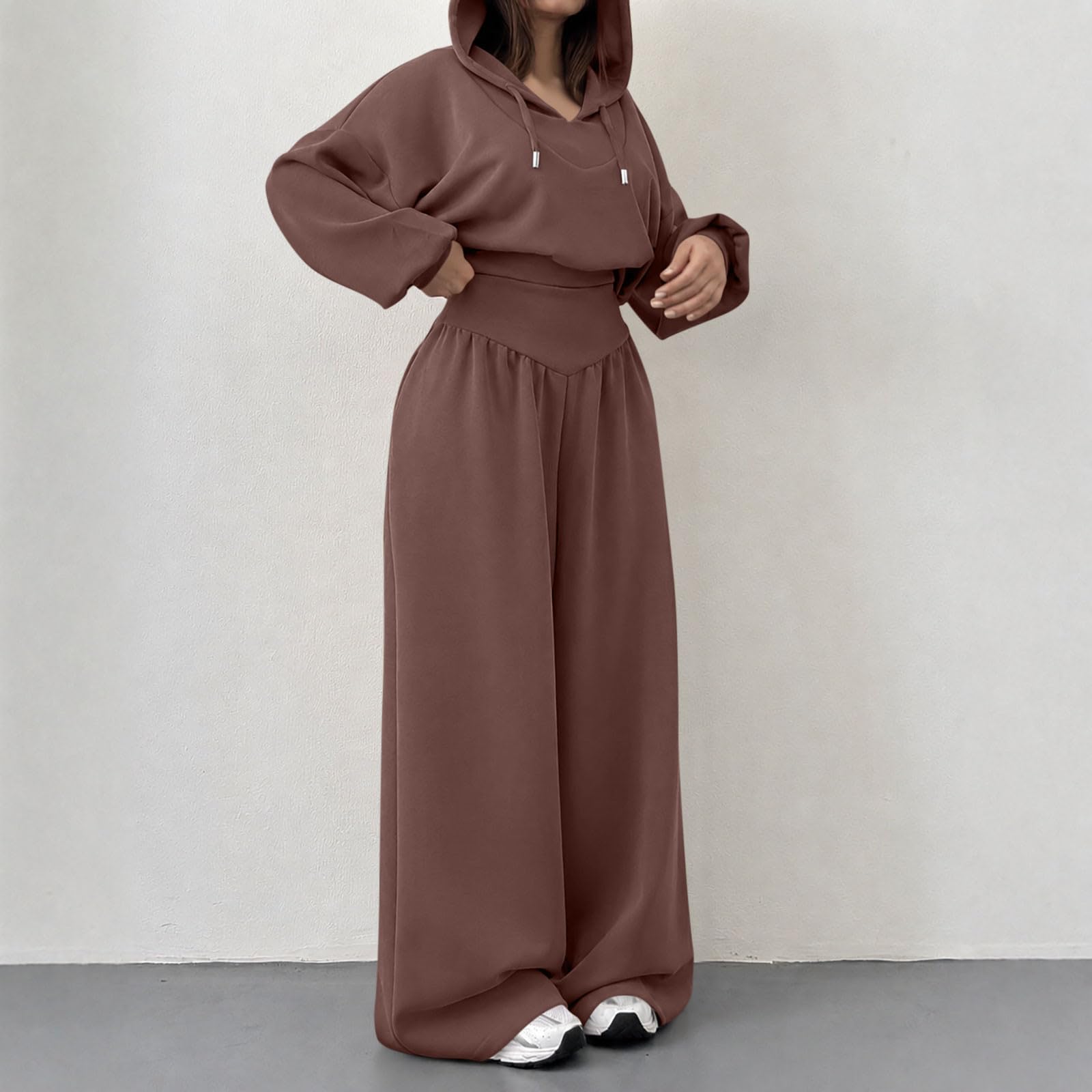 Tuta da donna Set completo Autunno Inverno Oversize Co Ord Set Felpa con Cappuccio Corta Elastico in Vita Pantaloni della Tuta Allenamento Palestra Felpa con cappuccio e Pantaloni da jogging Casual