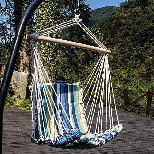 Junelily Colored Stripes Hammock Chair For Indoors & Outdoors | Lounge Seat For Backyards, Front Porches, Guest Rooms, Living Room Corners, Vacation Houses (Blue Stripes) #TOP2