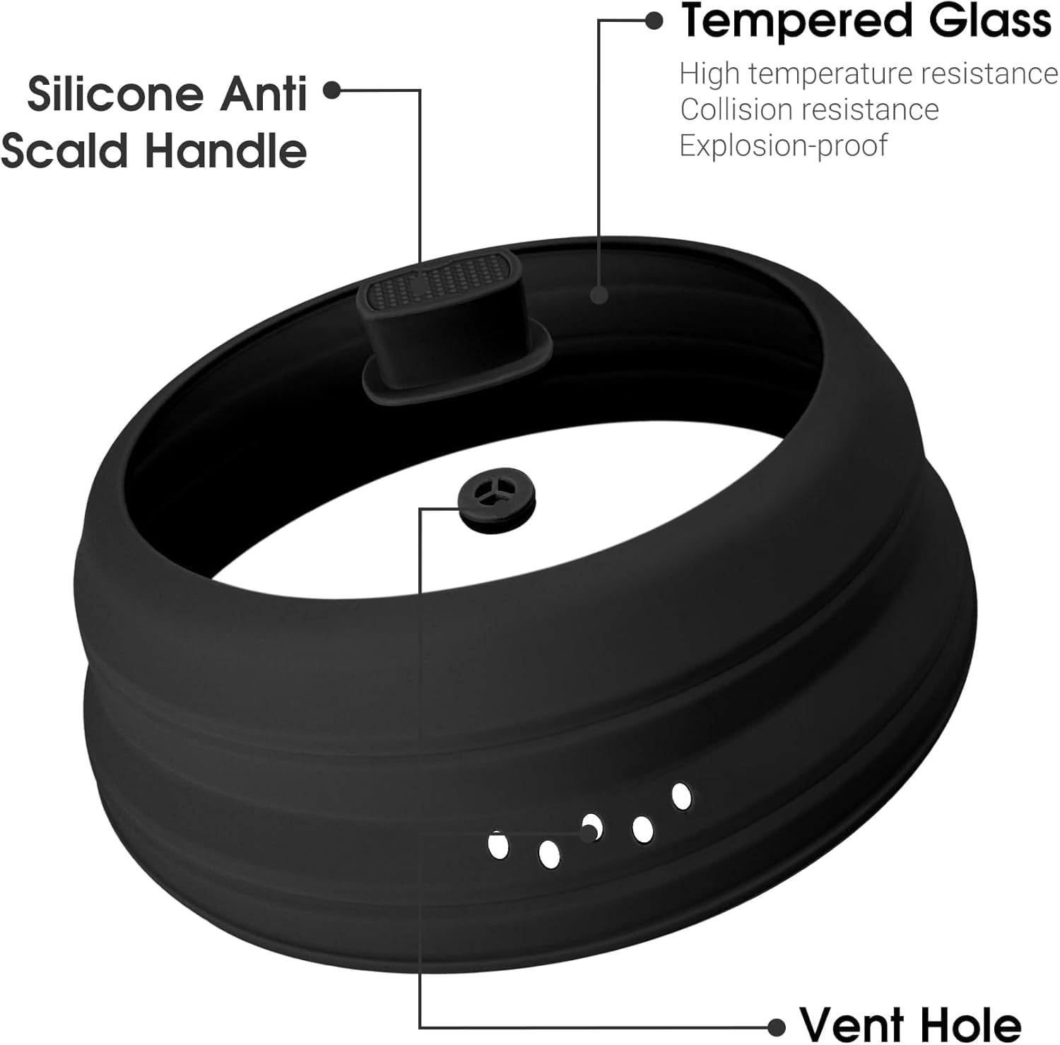Copertura per forno a microonde per alimenti, pieghevole, in vetro, con manico, in silicone, per microonde, piatto, ciotola