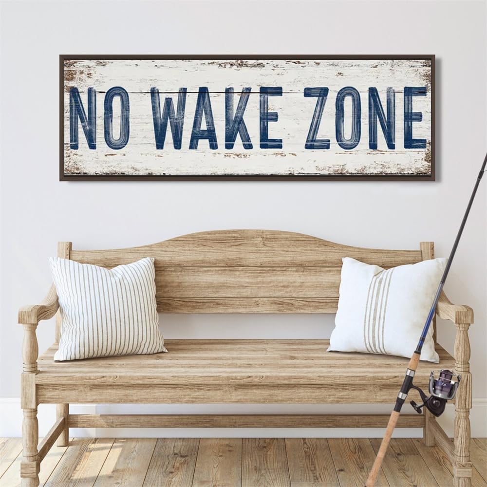 BLESSHOMESWEET No Wake Zone Navy Blue Poster Wall Decor Lake Beach Boats Canvas Art Prints Painting Picture Artwork Home Rustic Christian Farmhouse Decoration No Frame