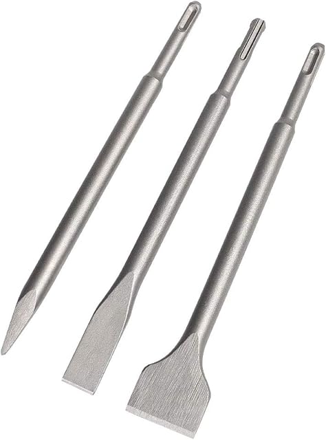 flintronic Chisel Set, 3-Pcs Hammer Steel Drill Tool Set,1 Wide Chisel, 1 Flat Chisel, 1 Point Chisel, SDS-Plus Shank, Spade Scraping Chisel Set for Tile Masonry Brick Wall Granite Concrete