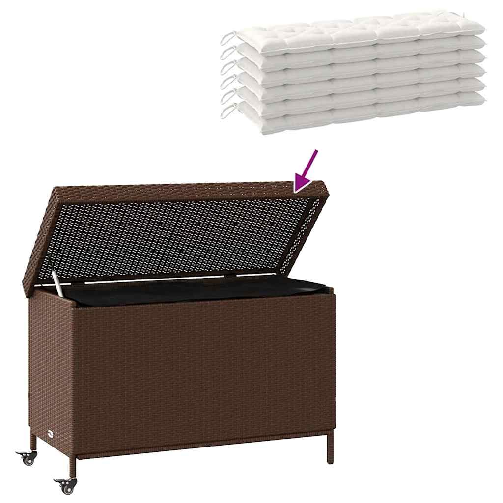 vidaXL Skrzynia ogrodowa z kółkami, brązowa, 110x55x73 cm, polirattan, skrzyniaogrodowa, skrzynia na balkon, skrzynka ogrodowa, skrzynia na taras