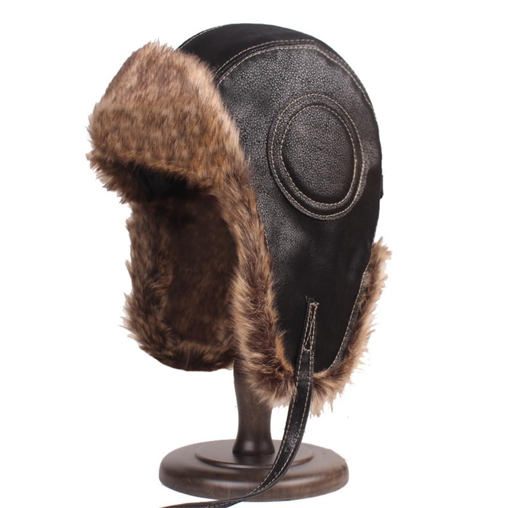 Amazon.com: ZUIAI Leather Thickened Lei Feng Hat Men's Winter Warm