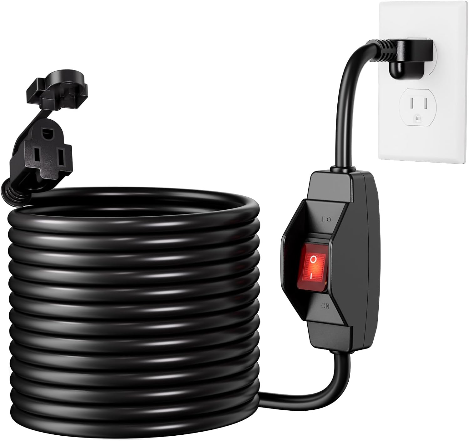 KASONIC 3 Prong Extension Cord with Switch, 1875W 15A Grounded Outlets with Safety Cover, 14/3 SJTW Cable On Off Waterproof Switch for Indoor Outdoor Use (6 FT)
