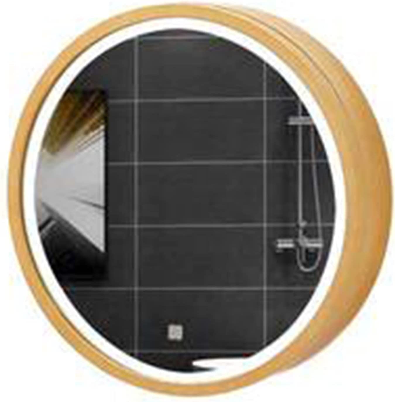 Specchio Espejo de baño LED con interruptor táctil, mueble de tocador redondo de madera, unidad de almacenamiento montada en la pared, completamente ensamblado, elegante acabado marrón, 70 cm: ¡m