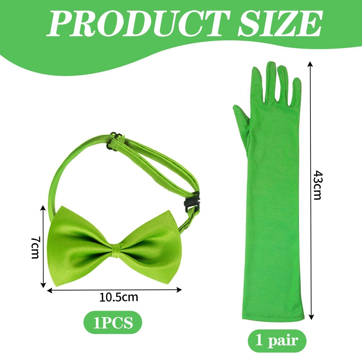 TVSVKWE 1 Pair Of Green Long Gloves, 1 Piece Bow Tie, Neon Fashion Gloves, Adjustable Bow Tie, Party Clothing Accessories - Image 2