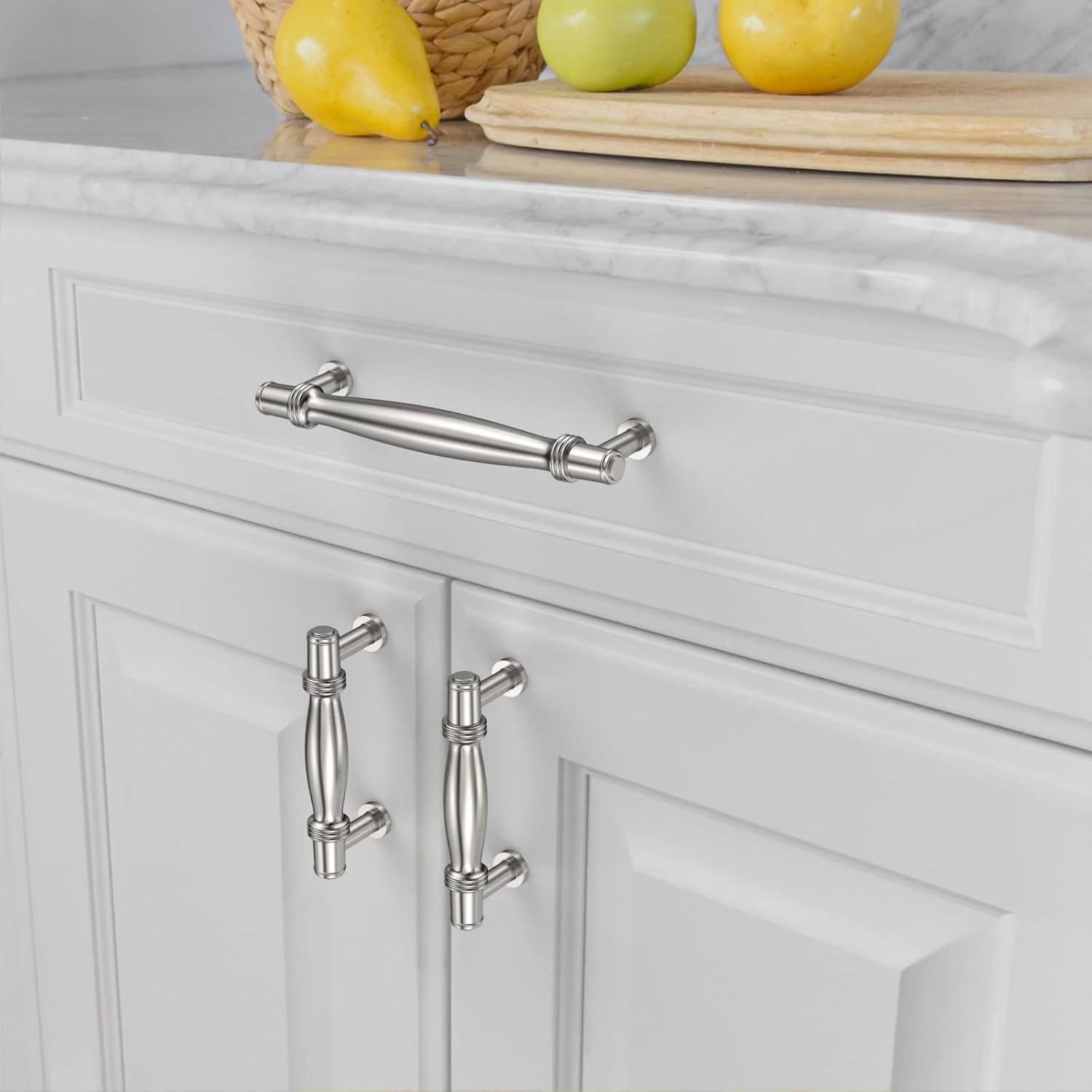 Amerdeco 10 Pack Brushed Satin Nickel Cabinet Pulls 5 Inch(128MM) Hole Centers Kitchen Cabinet Handle Hardware Kitchen Handles for Cabinets Cupboard Handles Drawer Pulls ZH0080