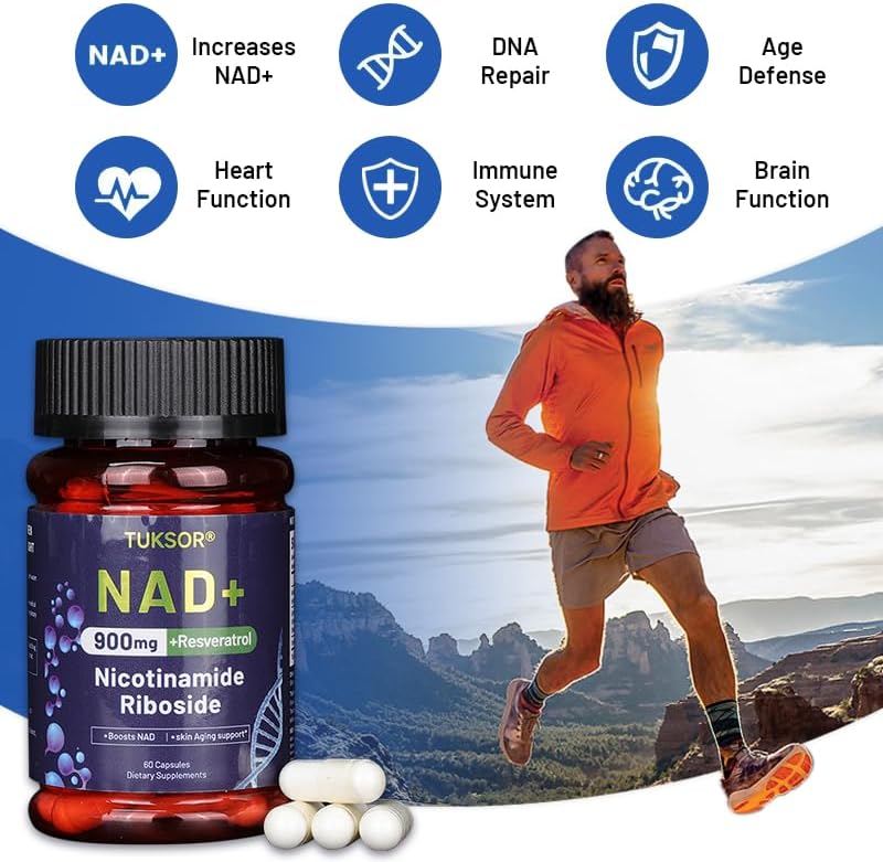 Miniatura 2 de Suplemento NAD+, ribósido de nicotinamida, resveratrol liposomal, reparación celular, ayuda a la energía, vitalidad de envejecimiento, enfoque, 60