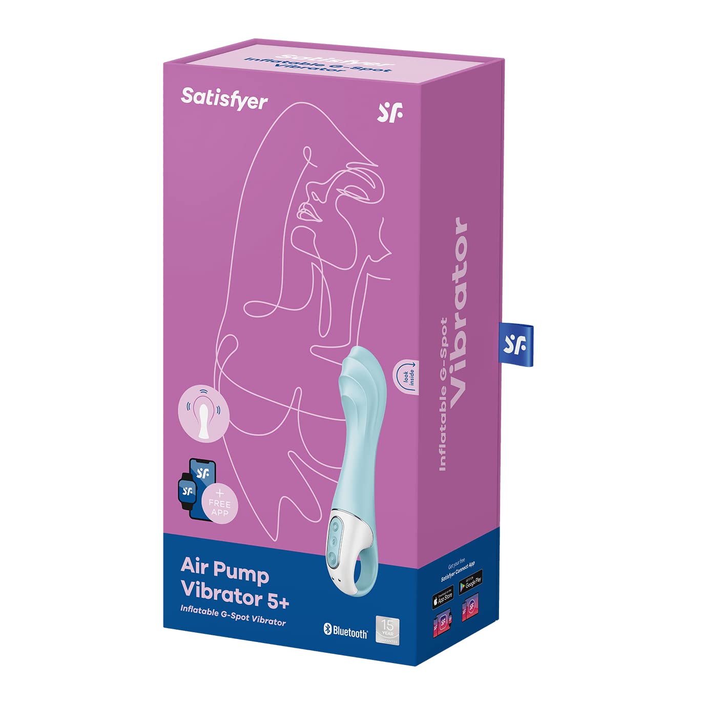 Satisfyer Air Pump Vibrator 5 Connect App | Dildo Vibratore gonfiabile per il Punto G | Sex Toys con App | Sex Toy a Onde di Pressione | Silicone di alta Qualità | Vibratori per Donne