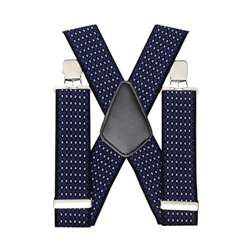 Heavy Duty Men Trousers Wide Braces with 4 Strong Clips 50 mm X Style Suspenders Belts - Black (Navy Patterned)