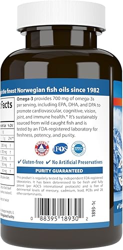 Miniatura 3 de Omega-3, 700 mg de omega-3, EPA, DHA, DPA, económico, capturado en la naturaleza, de origen sostenible, 60 geles blandos