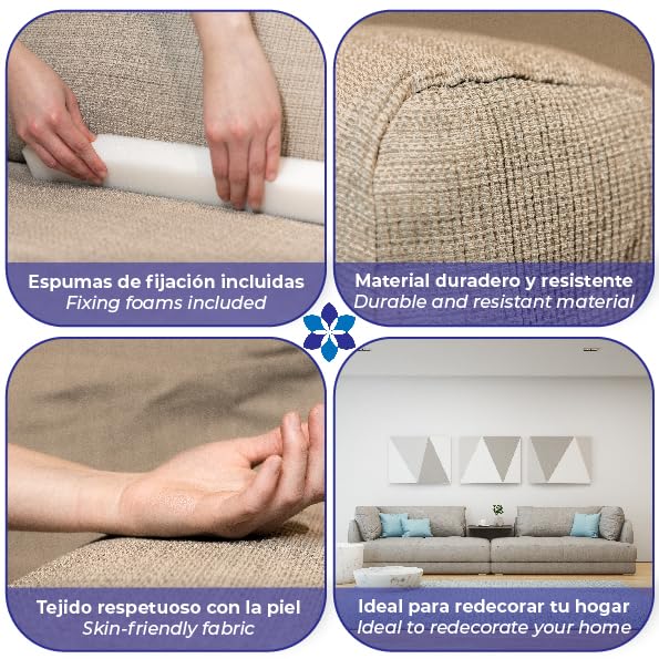 BLUZIMAN® Elastischer Sofabezug 3-Sitzer - Oeko-TEX Zertifizierter, Hochwertige Couch Überzug, rutschfeste Sesselüberwurf, Universal Passform, Jacquard-Stoff (Leinen)