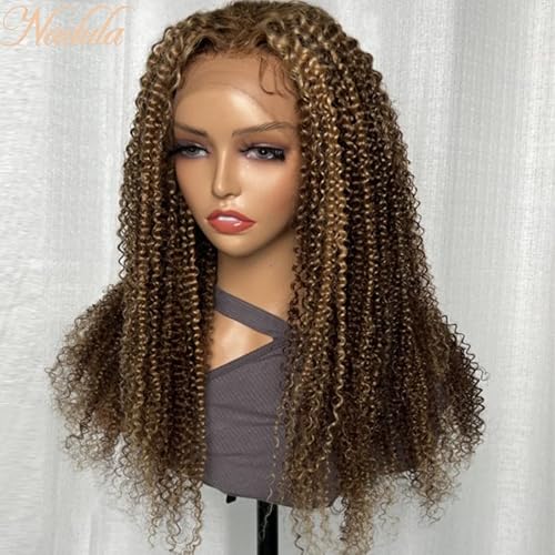 Miniatura 6 de Nadula - Peluca de cabello humano malasio rizado afro 4C, encaje frontal de 13x4 pulgadas, predepilada con abuelitos, sin pegamento, rubio miel