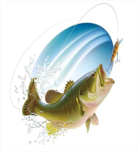 Miniatura 2 de Ambesonne Juego de funda de edredón de pesca, lubina de boca grande atrapando un bocado en espray de agua, imagen salvaje, juego de cama decorativo